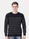 T-Base Men Navy Blue & White Striped Pullover