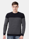 T-Base Men Navy Blue & White Striped Pullover