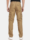 T-Base Men Whiskey Brown Cotton Solid Easy Wash Cargos Trousers