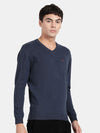 V Neck Mood Indigo Melange Full Sleeve Pullover