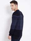 T-Base Men Navy Blue Striped Pullover Sweater