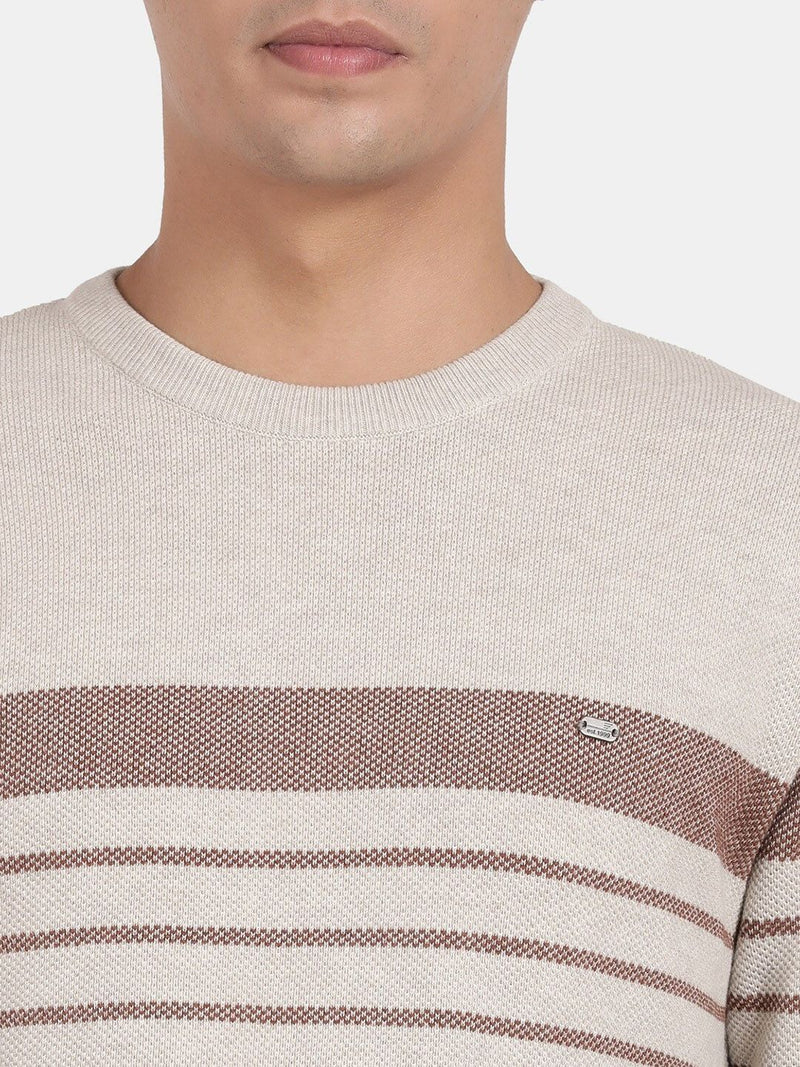 T-Base Horizontal Striped Pullover Cotton Sweatshirt