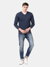 T-Base Men'S V-Neck Blue Sweater