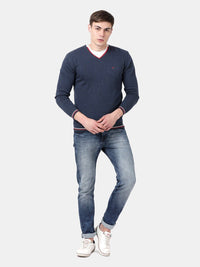 T-Base Men'S V-Neck Blue Sweater