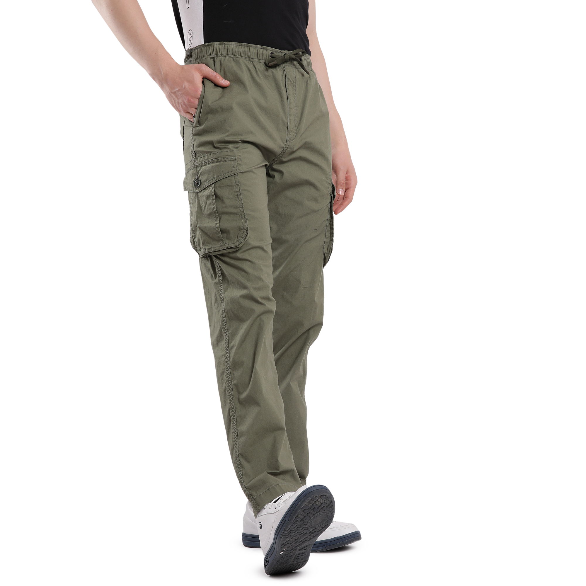 T-Base Men’s Capulet Olive Cargo Trouser | Mid-Rise Casual Utility Pants with 6 Pockets