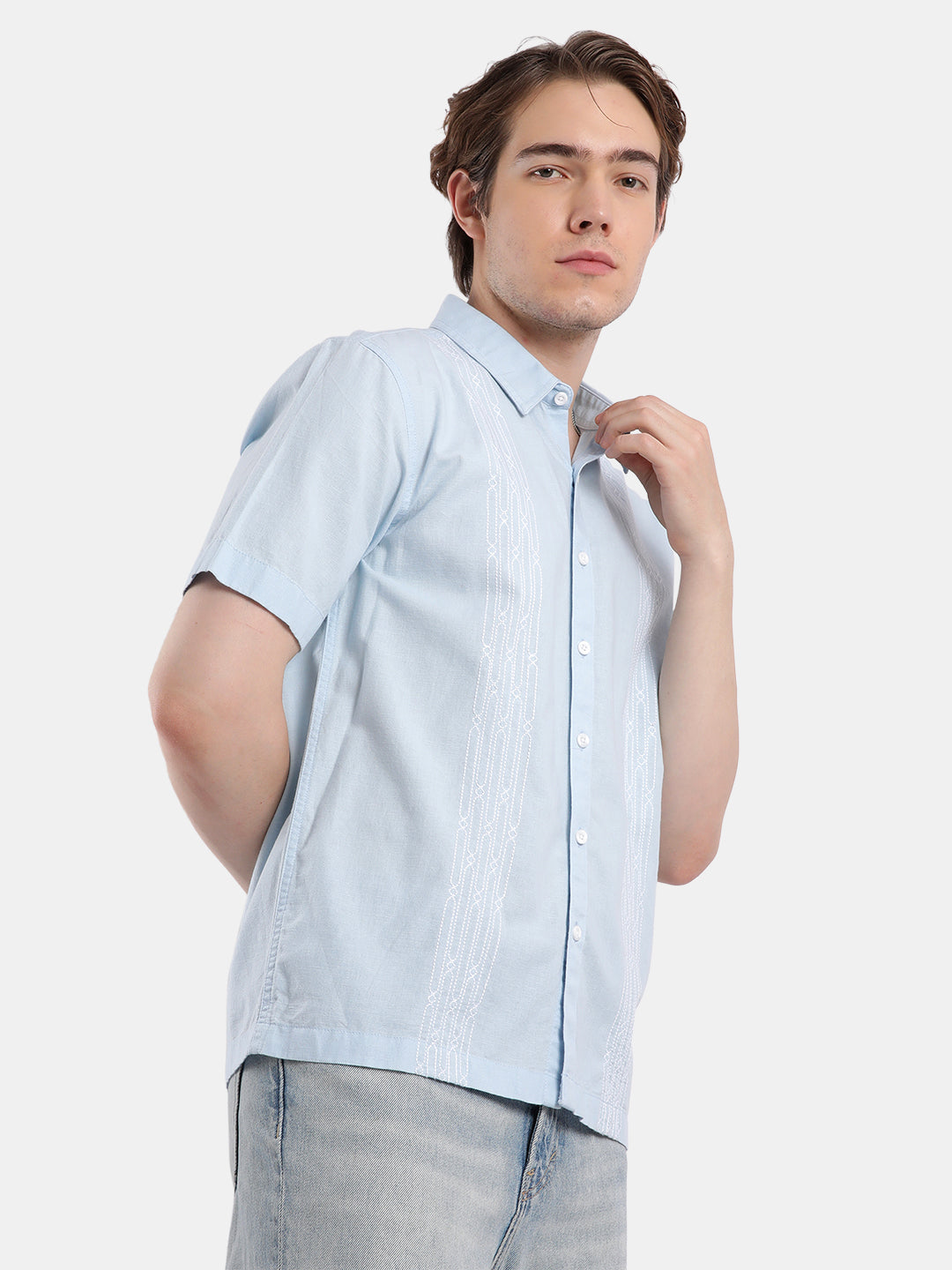 T-Base Men Regular Fit Cotton Casual Shirt | Short Sleeve|SKY BLUE