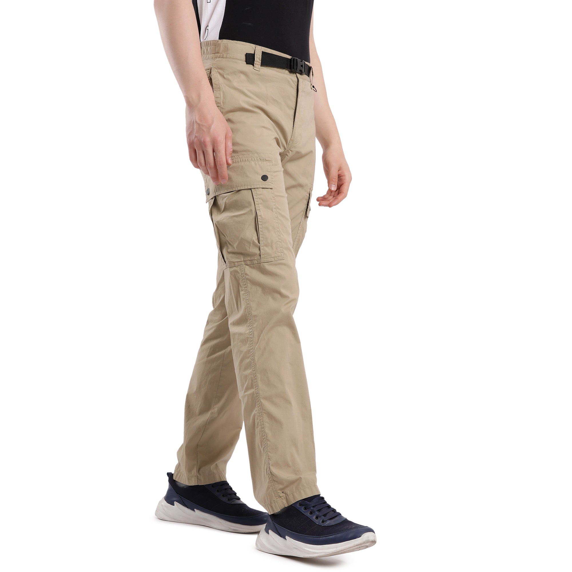 T-Base Men’s Oxward Tan Cargo Trouser | Mid-Rise Casual Utility Pants (Cotton)