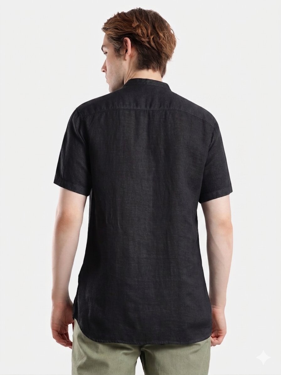 T-Base Men Regular Fit Cotton Casual Shirt | Short Sleeve|Black