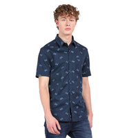 T-Base Men Regular Fit Cotton Casual Shirt | Short Sleeve|Navy Bike