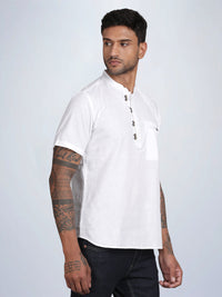Half Sleeve White Cotton Kurta Linen Shirt