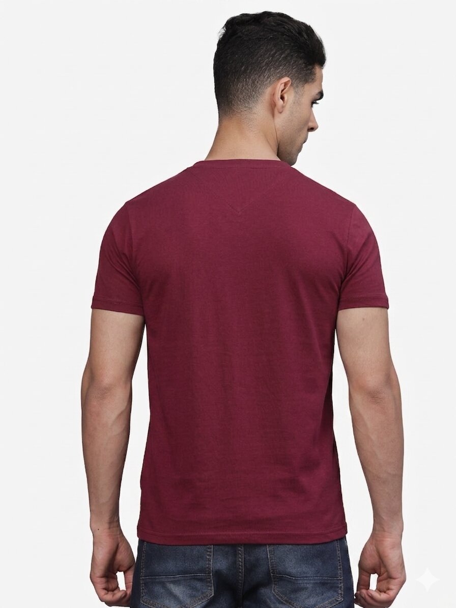 TBASE Men's Cotton Solid V-Neck T-Shirt | Short Sleeves | Regular Fit | Casual Everyday|Ruby Wine