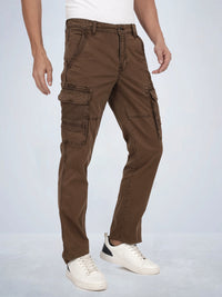Tbase Men's Solid Original Fit Cargo Trousers | Lycra Fabric|Bark