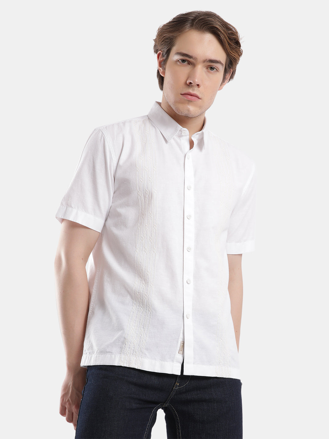T-Base Men Regular Fit Cotton Casual Shirt | Short Sleeve|White