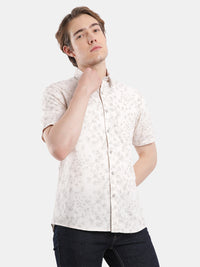 T-Base Men Regular Fit Cotton Casual Shirt | Short Sleeve|Light Natural