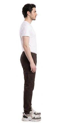 T-Base Men’s Brown Cargo Trouser | Mid-Rise Casual Utility Pants with 6 Pockets