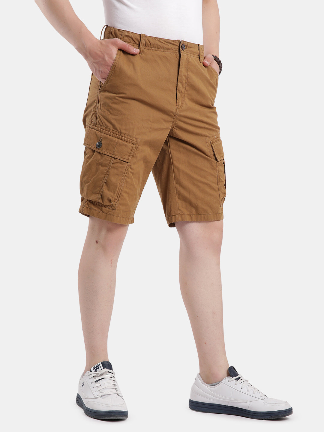 T-base Men's Casual Cargo Shorts | Mid-Rise | Regular Fit |Whiskey