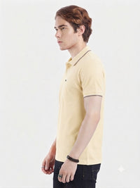 T-Base Men's Solid Polo T-Shirt |  Regular Fit | Half Sleeve | Polo Collar |Pale yellow