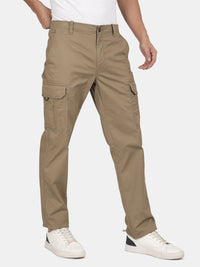 T-Base Men’s Khaki Cargo Trouser | Mid-Rise Casual Utility Pants with 6 Pockets