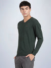 V Neck Dark Pine Melange Full Sleeve Pullover