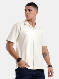 T-Base Men Regular Fit Cotton Casual Shirt | Short Sleeve|IVORY