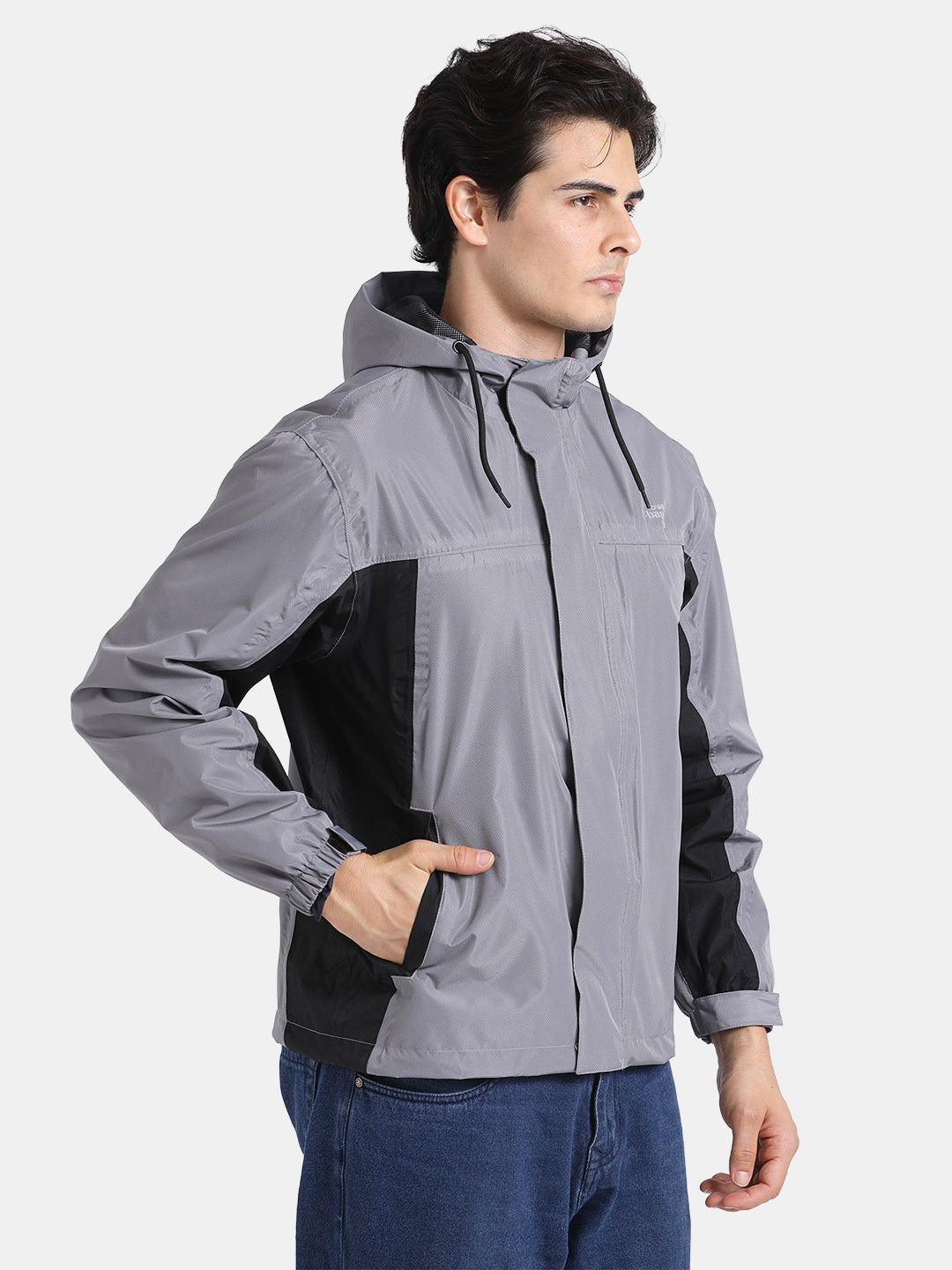 TBASE Men’s LIGHT GREY Waterproof Rain Jacket with Hood