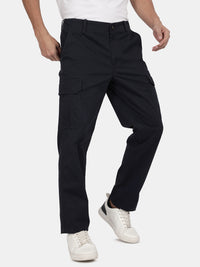 T-Base Men’s Navy Cargo Trouser | Mid-Rise Casual Utility Pants with 6 Pockets