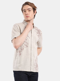 T-Base Men Regular Fit Cotton Casual Shirt | Short Sleeve|Natural