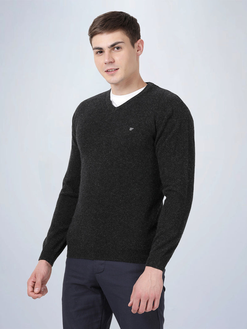 V Neck Lambswool Black Full Sleeve Pullover