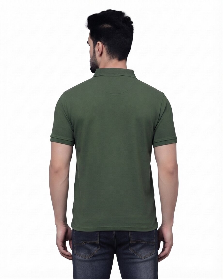 T-Base Men's Solid Polo T-Shirt |  Regular Fit | Half Sleeve | Polo Collar|ARMY OLIVE