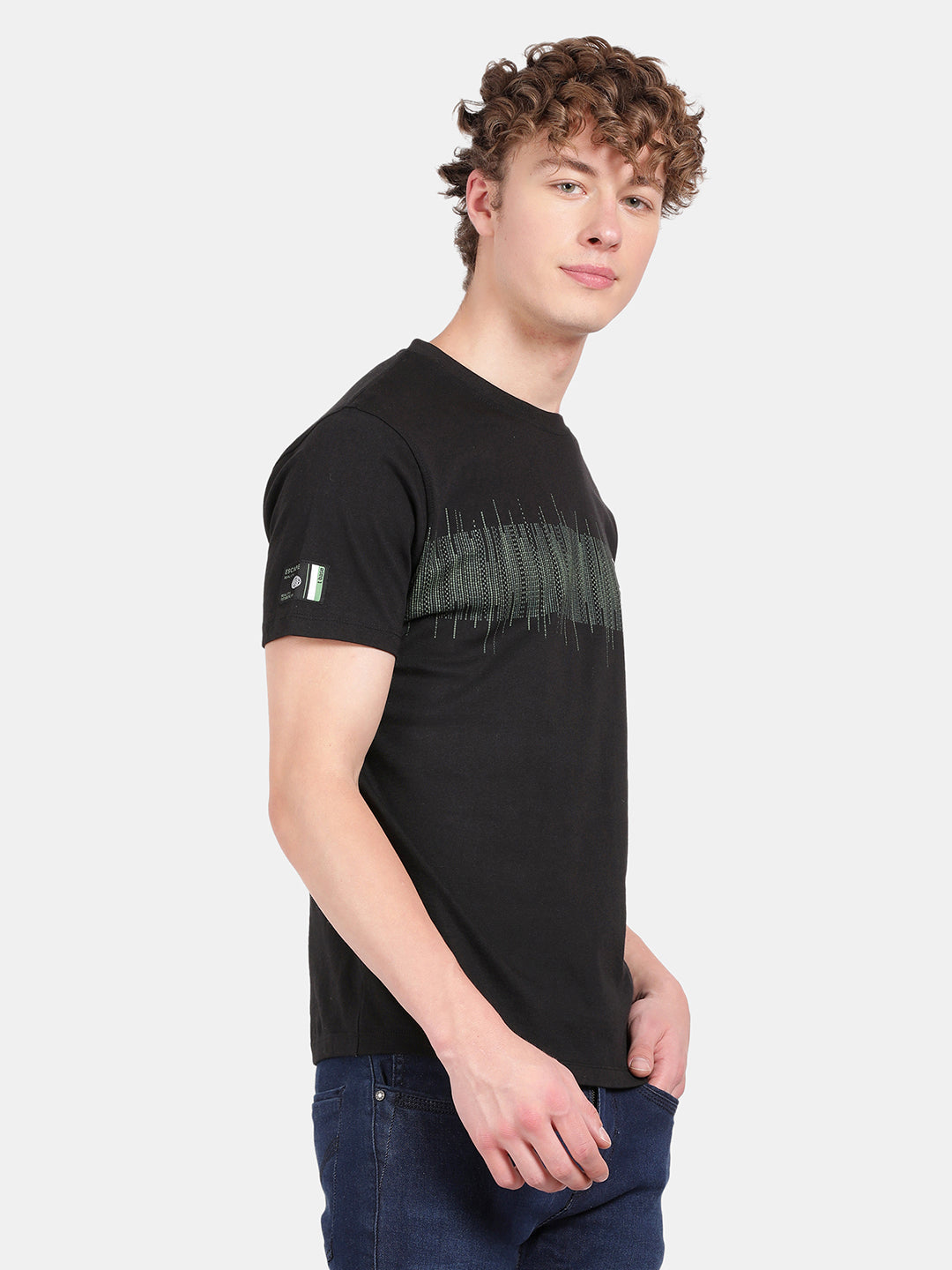 T-base Men's Printed Crew Neck T-Shirt | Regular Fit | Jet Black