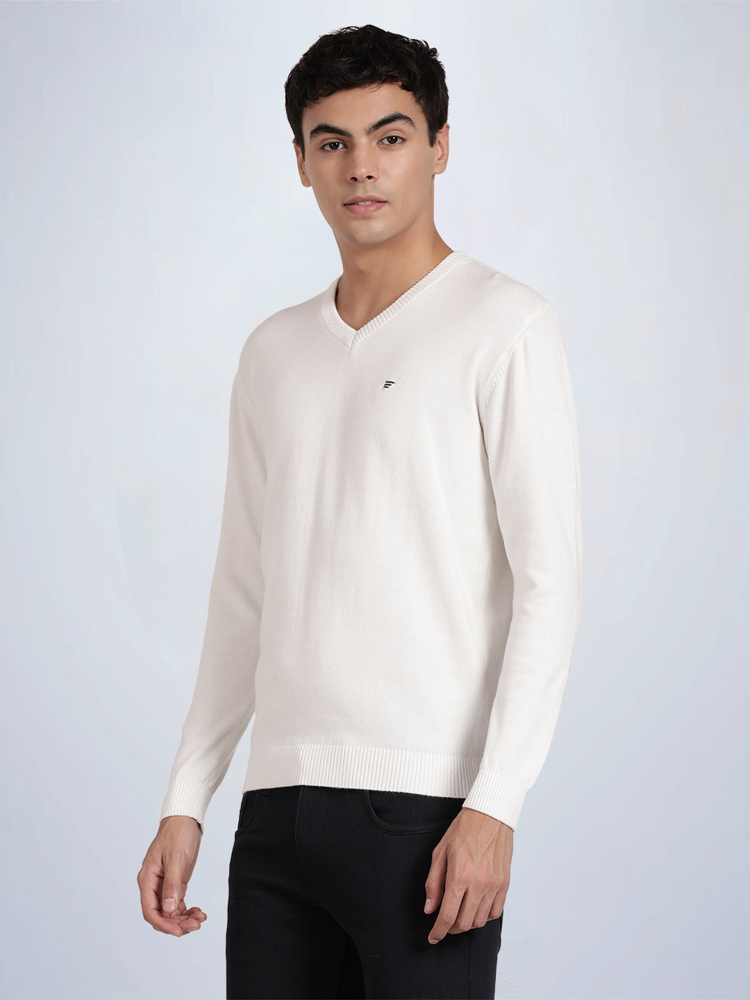V Neck Broken White Full Sleeve Pullover - Main Image