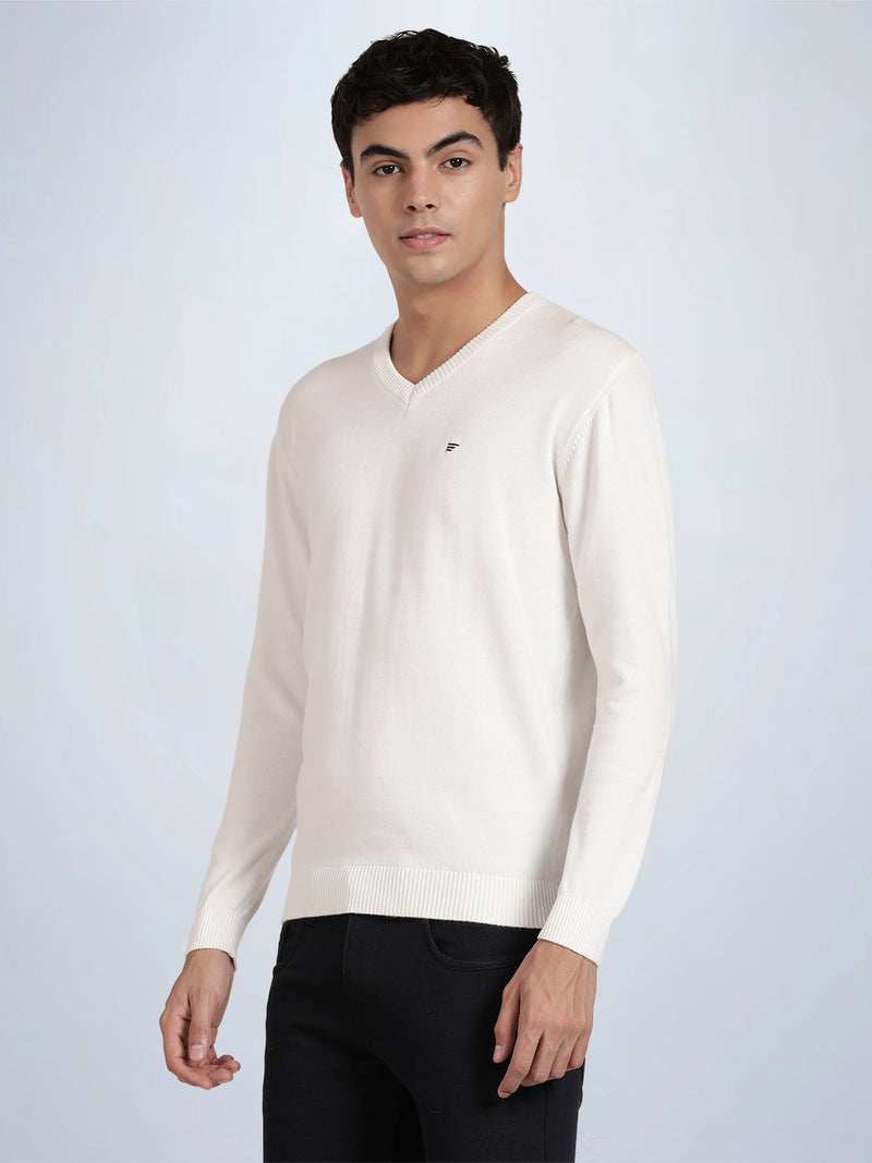 V Neck Broken White Full Sleeve Pullover
