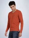 V Neck Burnt Orange Melange Full Sleeve Pullover