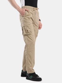 T-Base Men’s Oxward Tan Cargo Trouser | Mid-Rise Casual Utility Pants with 6 Pockets