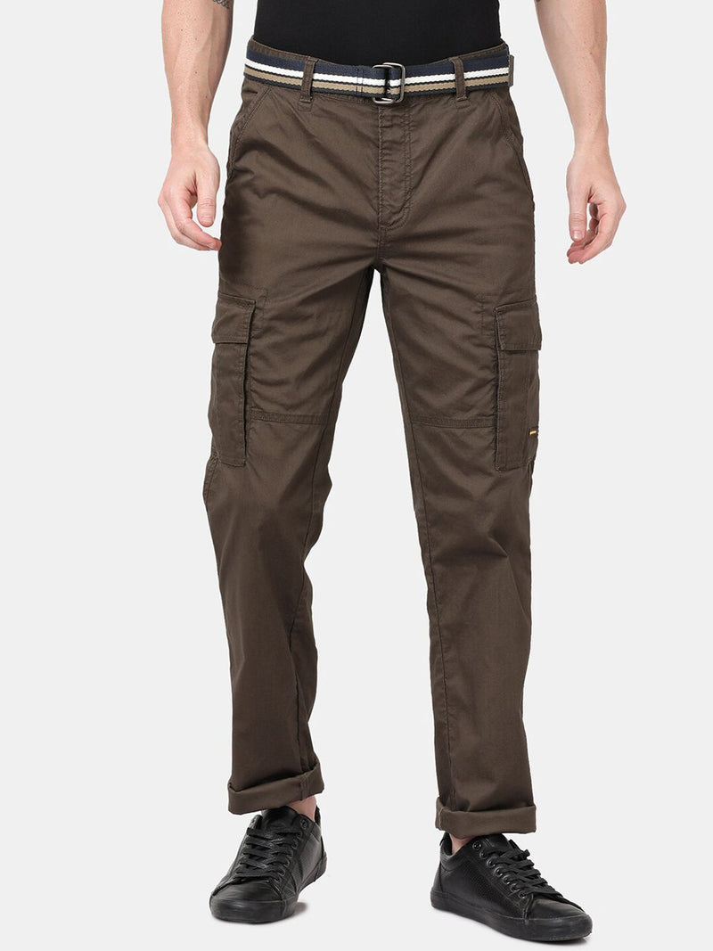 T-Base Men Olive Green Easy Wash Cargos Trousers