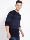 T-Base Men Navy Blue Striped Pullover Sweater
