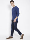 T-Base Men Blue Solid Round-Neck Pullover Sweater