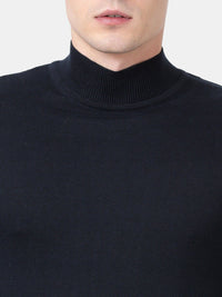 T-Base Men Navy Blue Solid Cotton Modal Turtle Neck Sweater