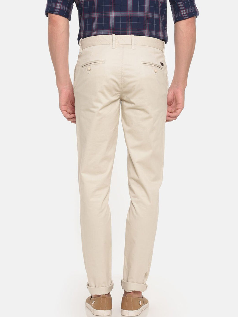 T-Base Men Cream-Coloured  Slim Tapered Core Chino Trousers