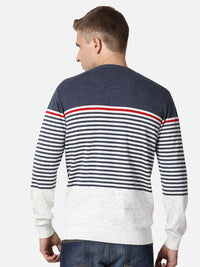 T-Base Men Blue & White Striped Cotton Pullover
