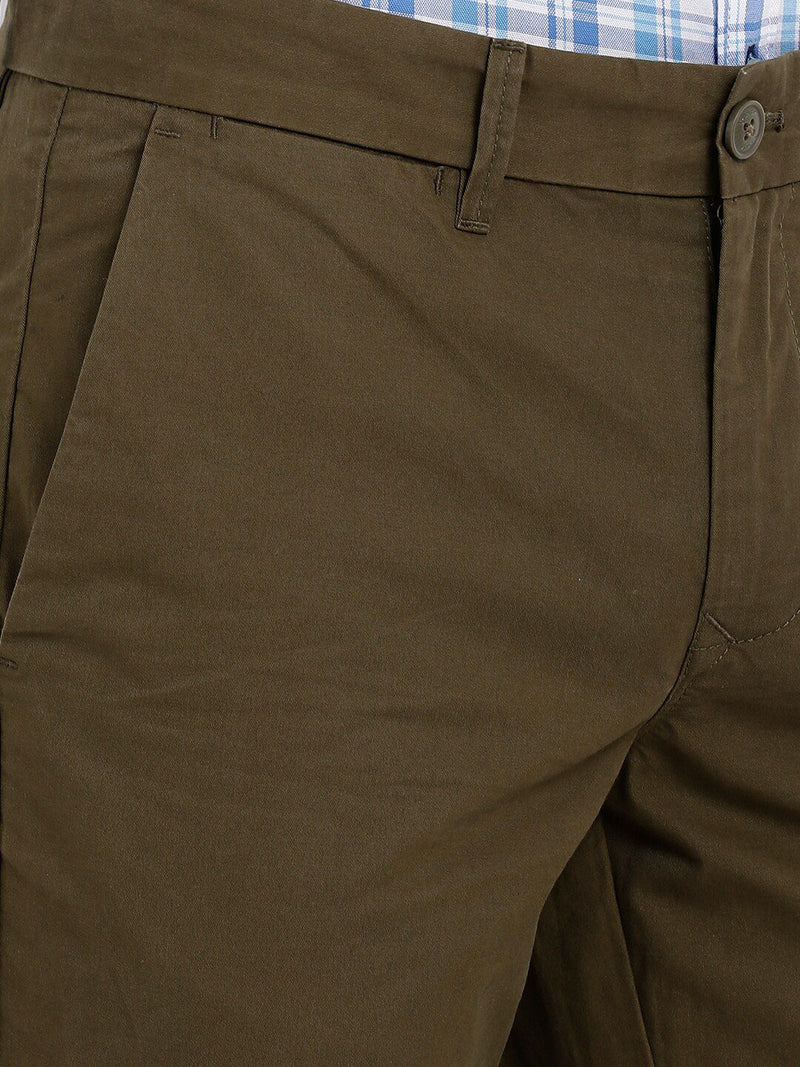 T-Base Men Olive Green Easy Wash Chinos Trousers