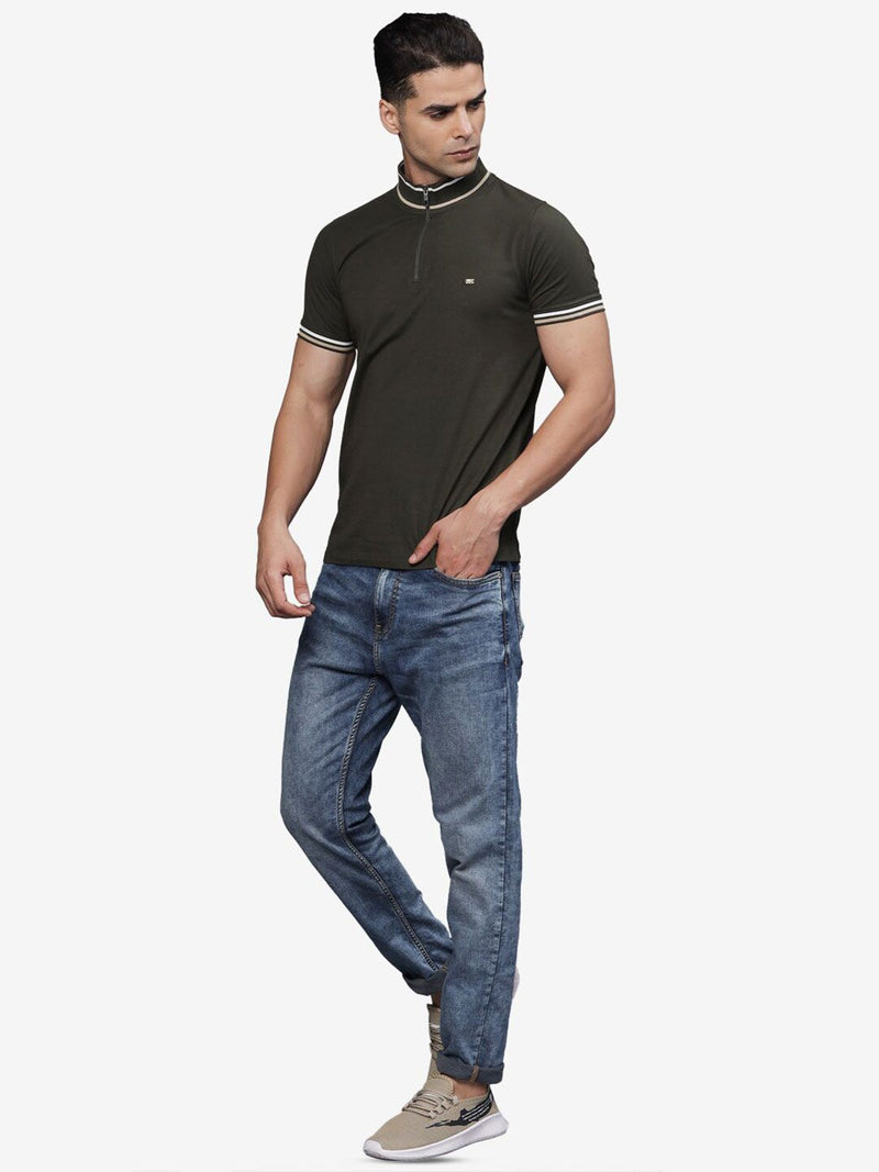 T-Base Men High Neck Applique T-Shirt