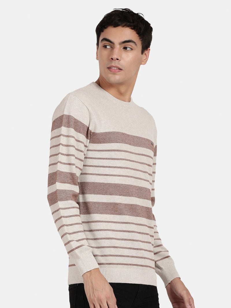 T-Base Horizontal Striped Pullover Cotton Sweatshirt