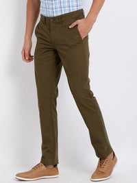 T-Base Men Olive Green Easy Wash Chinos Trousers
