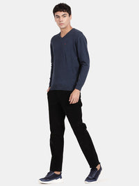 V Neck Mood Indigo Melange Full Sleeve Pullover