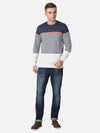 T-Base Men Blue & White Striped Cotton Pullover