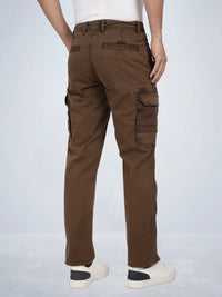 Tbase Men's Solid Original Fit Cargo Trousers | Lycra Fabric|Bark