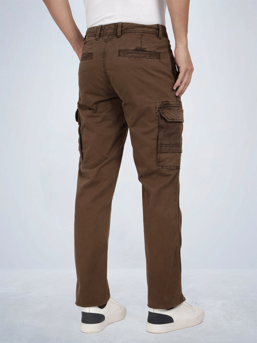 Tbase Men's Solid Original Fit Cargo Trousers | Lycra Fabric|Bark