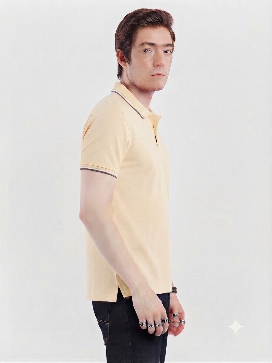 T-Base Men's Solid Polo T-Shirt |  Regular Fit | Half Sleeve | Polo Collar |Pale yellow