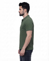 T-Base Men's Solid Polo T-Shirt |  Regular Fit | Half Sleeve | Polo Collar|ARMY OLIVE